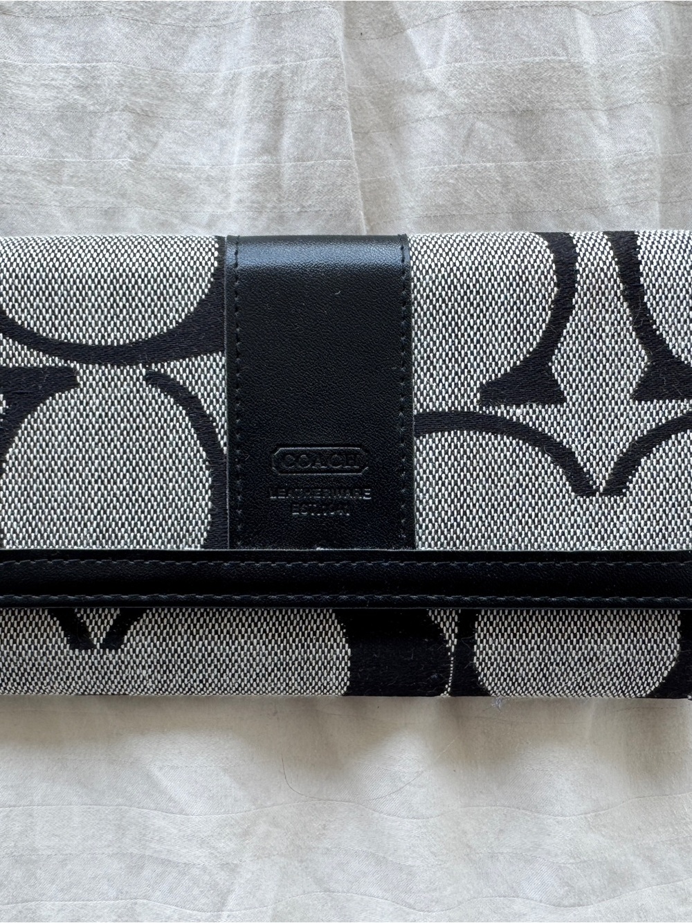 Coach Black and Cream Signature Continental Wallet